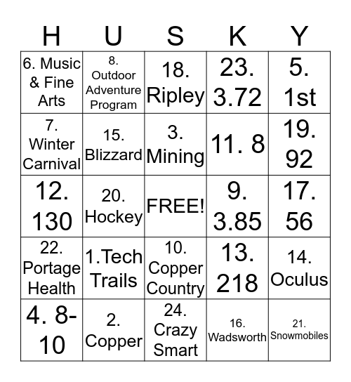 Husky Bingo Card