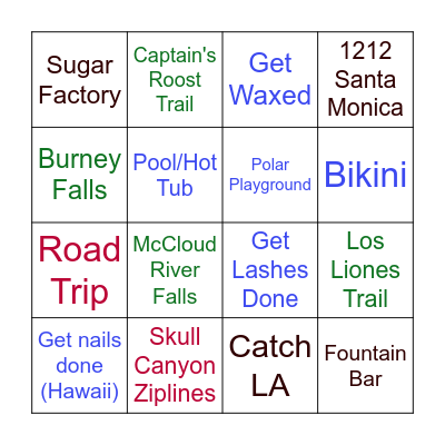 Hot Girl Summer Bingo Card