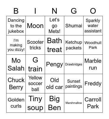 Jake’s Birthday Bingo Card