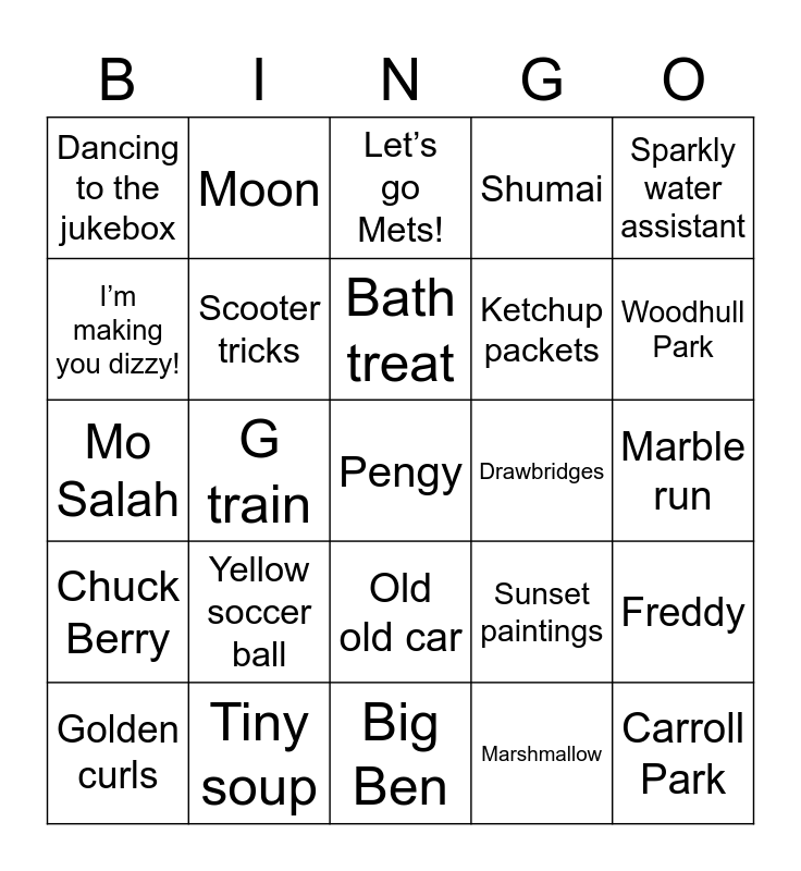 Jake’s Birthday Bingo Card