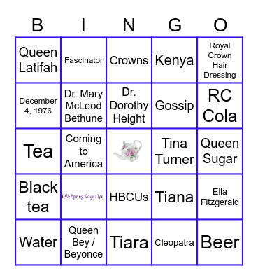 RVS Spring Royal Tea Bingo Card