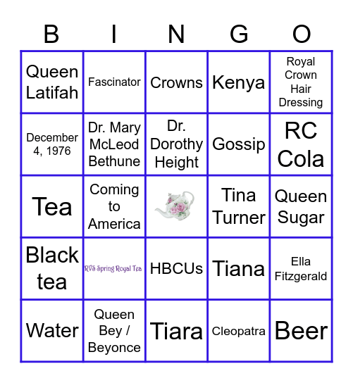 RVS Spring Royal Tea Bingo Card