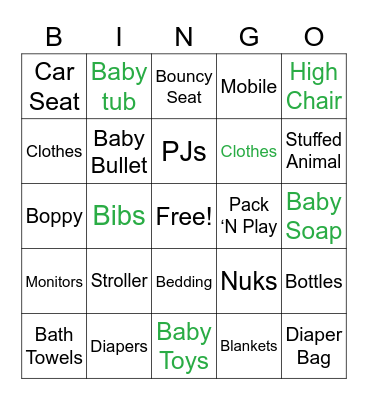 Baby Shower Bingo Card