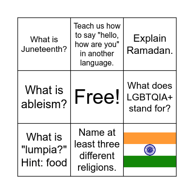 Culture/Diversity Bingo Card