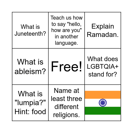 Culture/Diversity Bingo Card