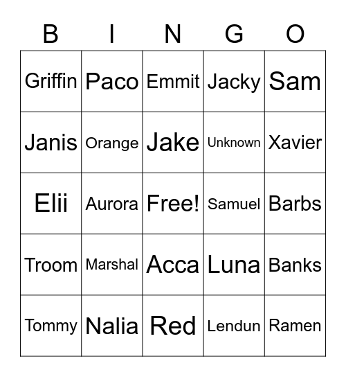 Sin City Idol Bingo Card
