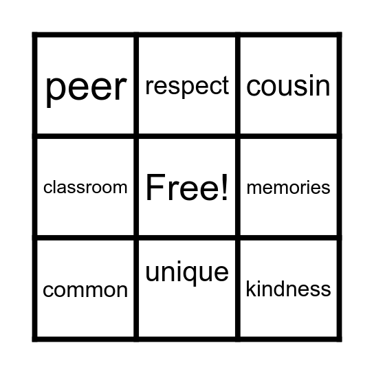 Our Class is a Family Bingo Card