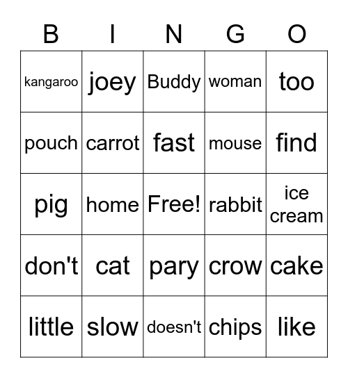 Trophy 9 Storybook 1B-1 Bingo Card