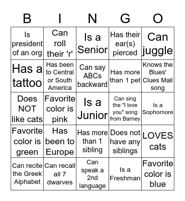 Human Bingo Card