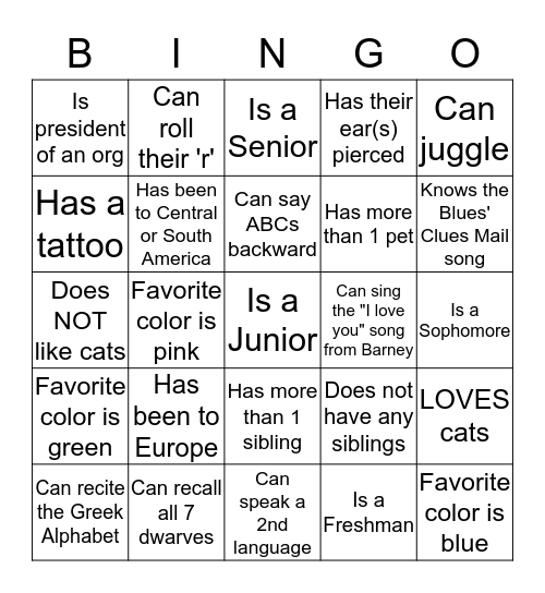 Human Bingo Card