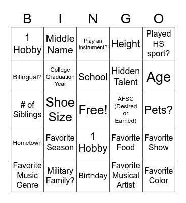 Van Brunt Squadron Bingo Card
