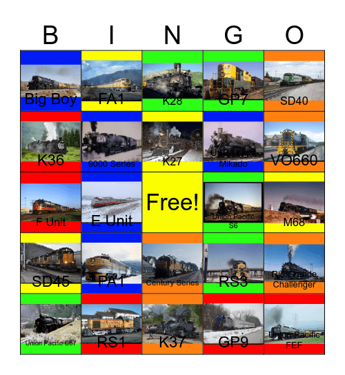 Union Pacific and the Denver and Rio Grande Western Bingo Card