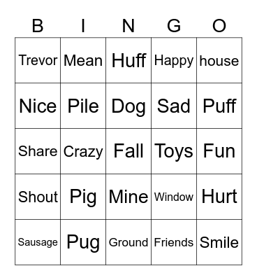 Pig the Pug Bingo Card