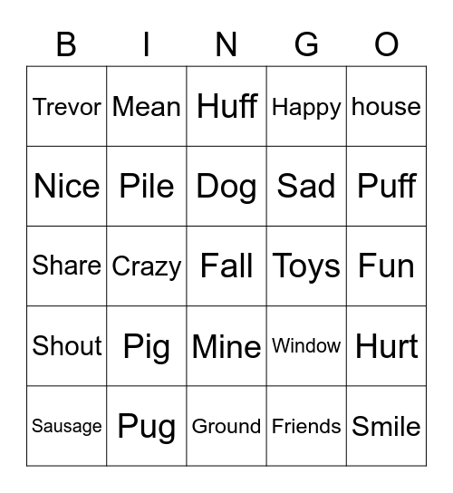 Pig the Pug Bingo Card