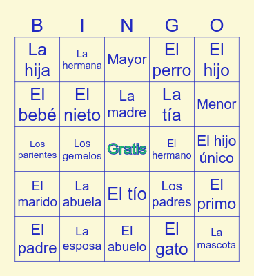 La familia Bingo Card