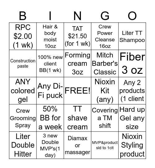 Sportclips Bingo Card