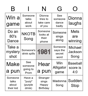 Dionna's Birthday Bingo Card