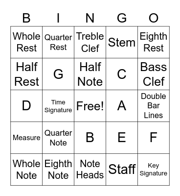 Parts of a Staff Bingo Card