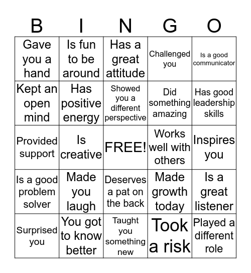 Thank You Bingo Card