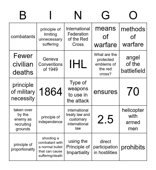 IHL + Education in War Bingo! Bingo Card