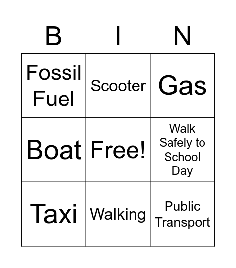 Energy & Transport Bingo Card