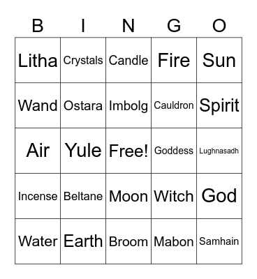 Wicca Bingo Card