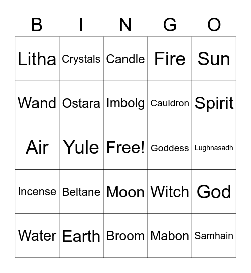 Wicca Bingo Card