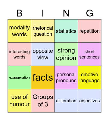 Persuasive techniques Bingo Card