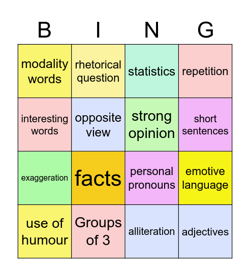 Persuasive techniques Bingo Card