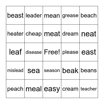 ea words Bingo Card