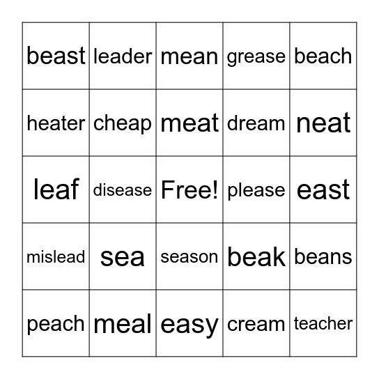 ea words Bingo Card