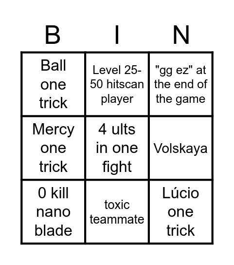 OW GAMES Bingo Card