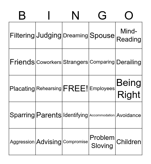 Blocks to Listening Bingo Card