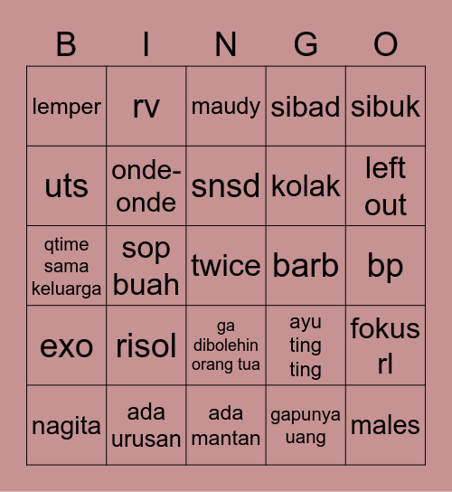 primmbo Bingo Card