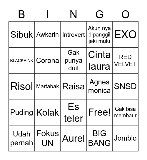 Heebibi's Bingo Card