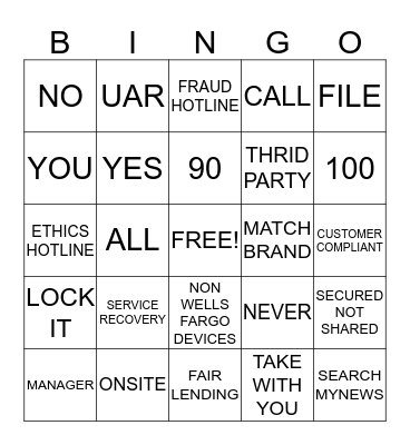 Branch Inspection Bingo Card