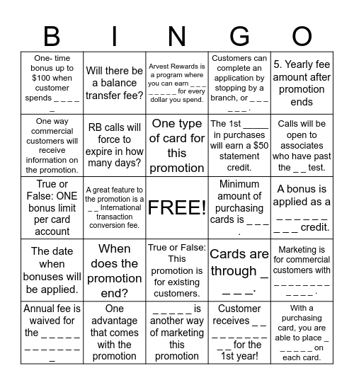 CC CARD PROMO Bingo Card