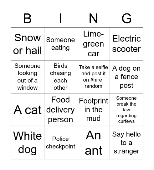 Toggl Hire Bingo Card