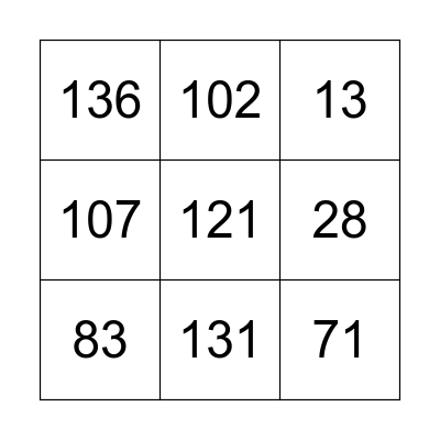 Long division Bingo Card