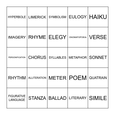 POETRY  BINGO Card