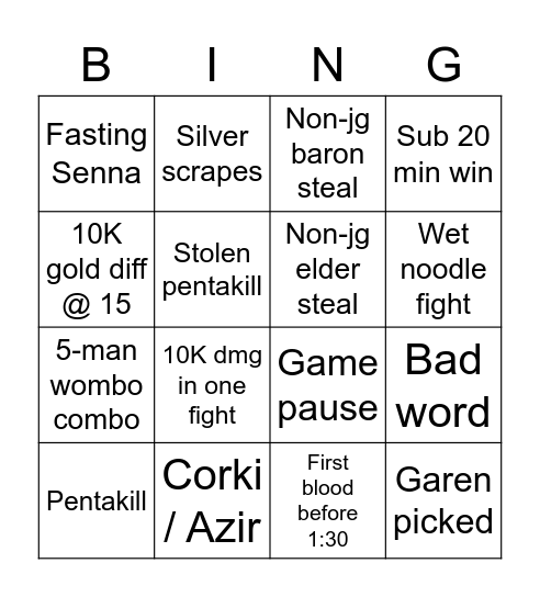 MSI 2021 Bingo Card