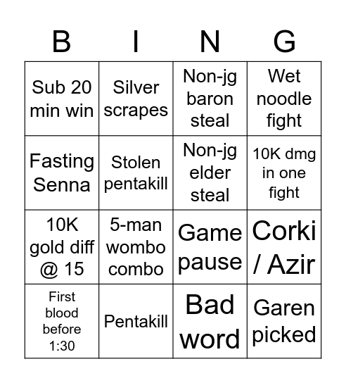 MSI 2021 Bingo Card