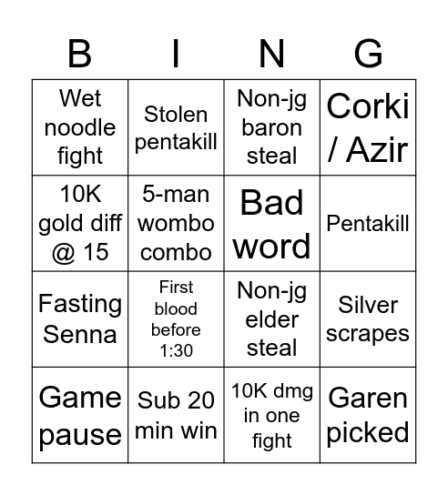 MSI 2021 Bingo Card