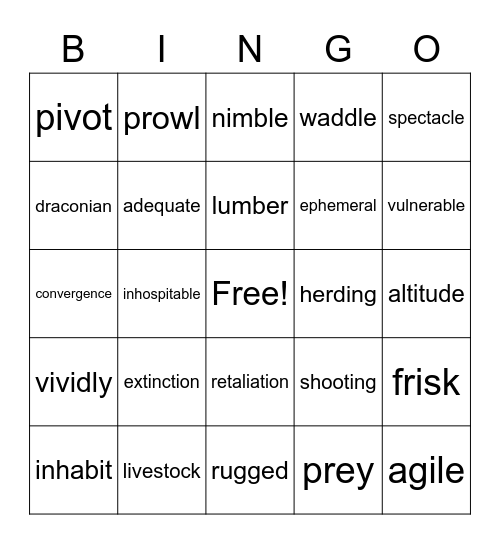 Planet Earth Vocabulary Bingo Card