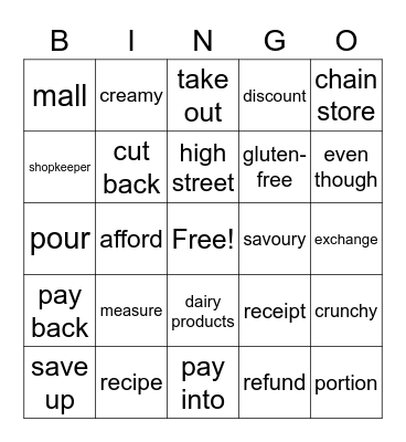 Vision 2 Unit 8 Bingo Card