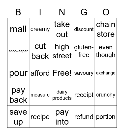 Vision 2 Unit 8 Bingo Card