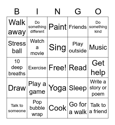 Coping Skills Bingo Card