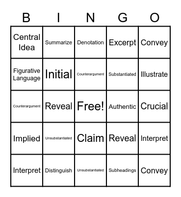ELA Bingo Card