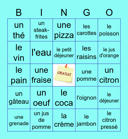 La Nourriture et Les Boissons Bingo Card