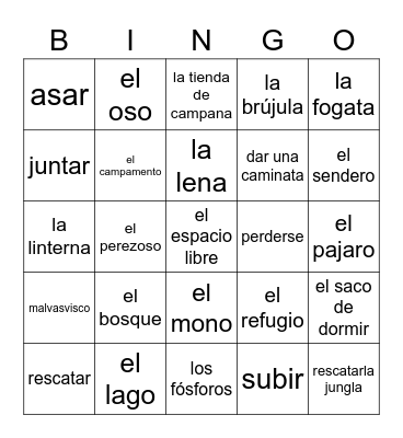 spanish camping bingo Card